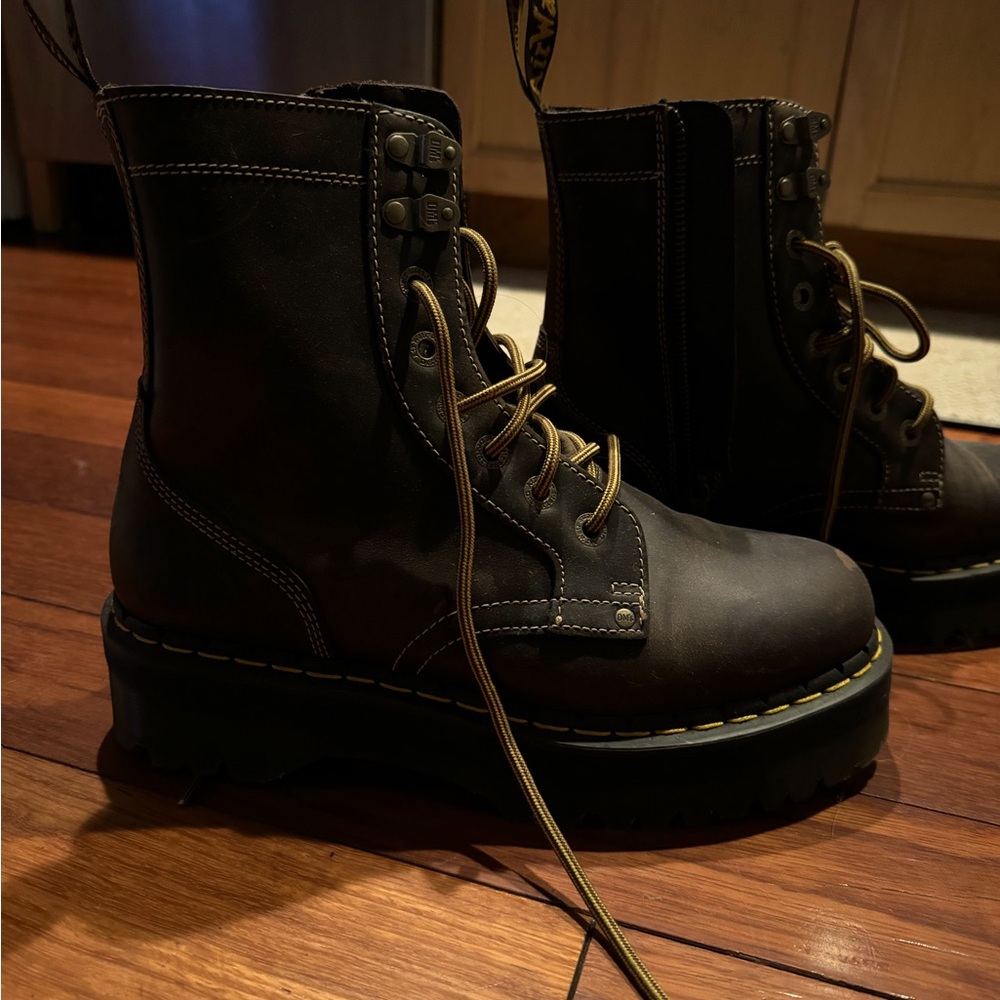 Brown doc marten platform combat boots. Never worn